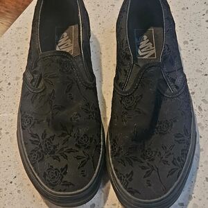 Vans Black Floral Slip-On Shoes